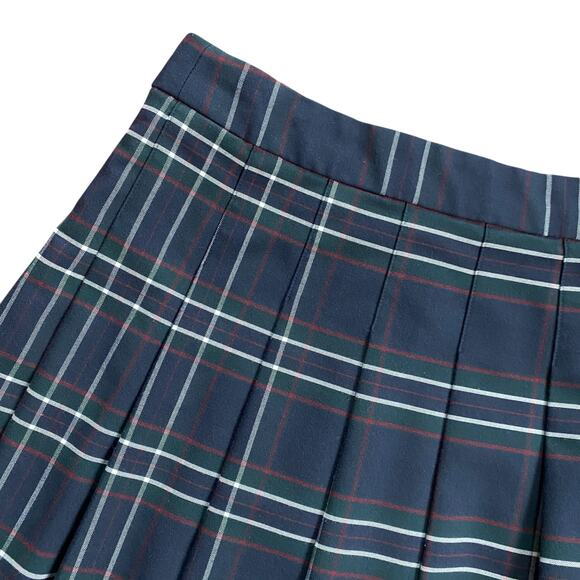 Sunday Best Pleated A Line Plaid Mini Skirt Sz 10 Navy Red Green Preppy - Picture 3 of 9